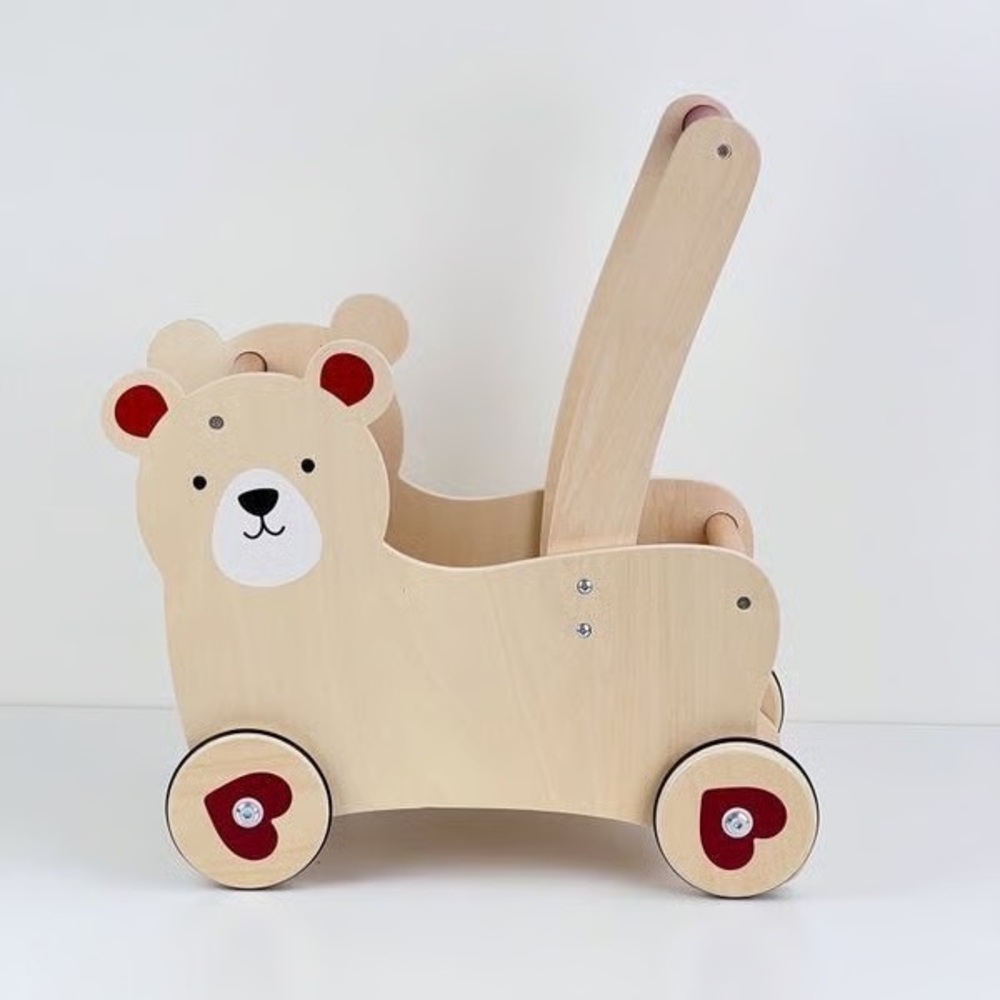 MOOVER Baby Doll Teddy Bear Wooden Pram Stroller RARE Denmark Made